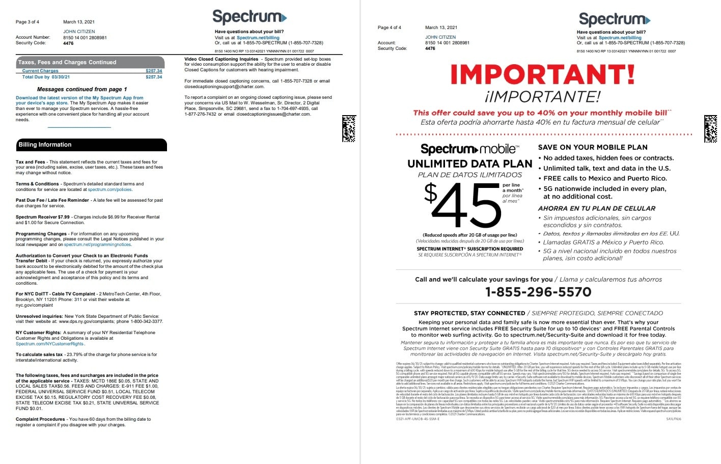 USA Spectrum utility bill template in Word and PDF format (4 pages) 3 4